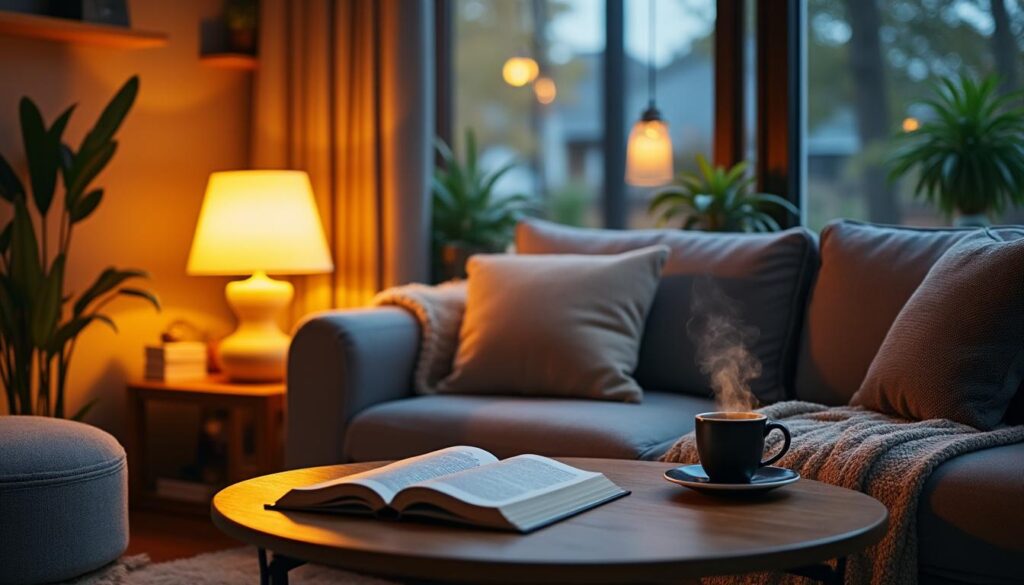 Lampe de salon lumière jaune apaisante pour une ambiance cosy